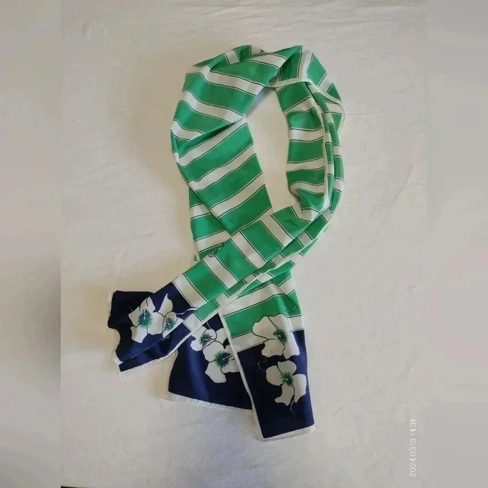 Veresa Vera Blue Green Striped Floral Pattern Multifunctional Rectangle Scarf